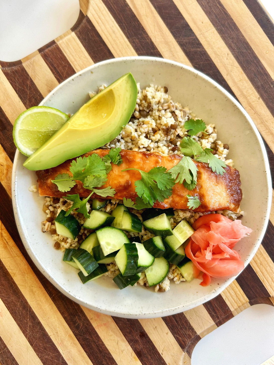 Miso Salmon, Millet and Lentil Bowls
