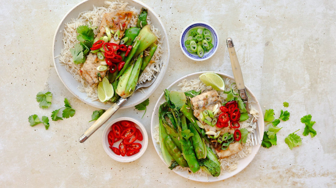 Asian Style Baked Fish with Greens, Red Chilli &amp; Coriander