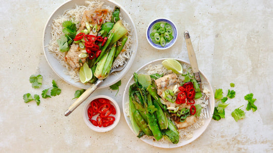 Asian Style Baked Fish with Greens, Red Chilli &amp; Coriander
