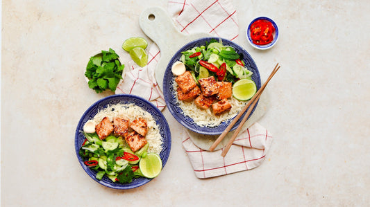 Teriyaki Salmon with Cucumber Salad and Rice