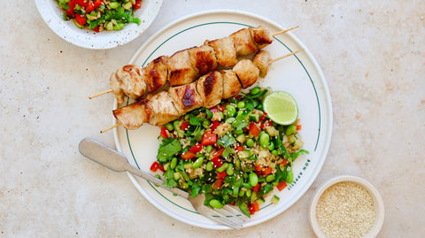 Teriyaki Chicken Skewers with Edamame Salad