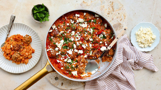 Mediterranean Meatball, Risoni and Feta Bake