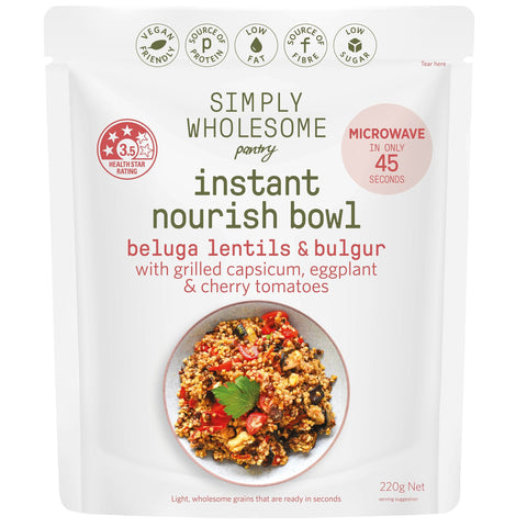 Beluga Lentils & Bulgur with Grilled Capsicum, Eggplant & Cherry Tomatoes Nourish Bowl