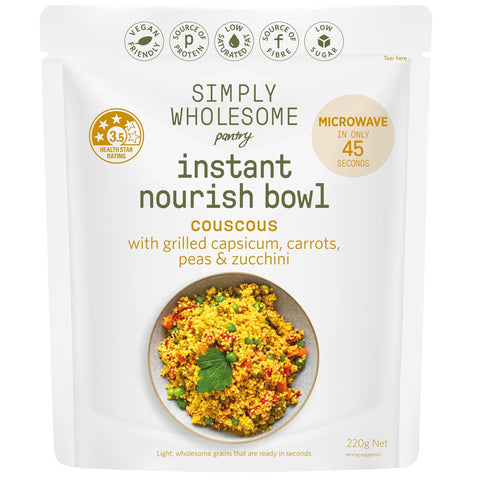 Couscous with Grilled Capsicum, Carrots, Peas & Zucchini Nourish Bowl