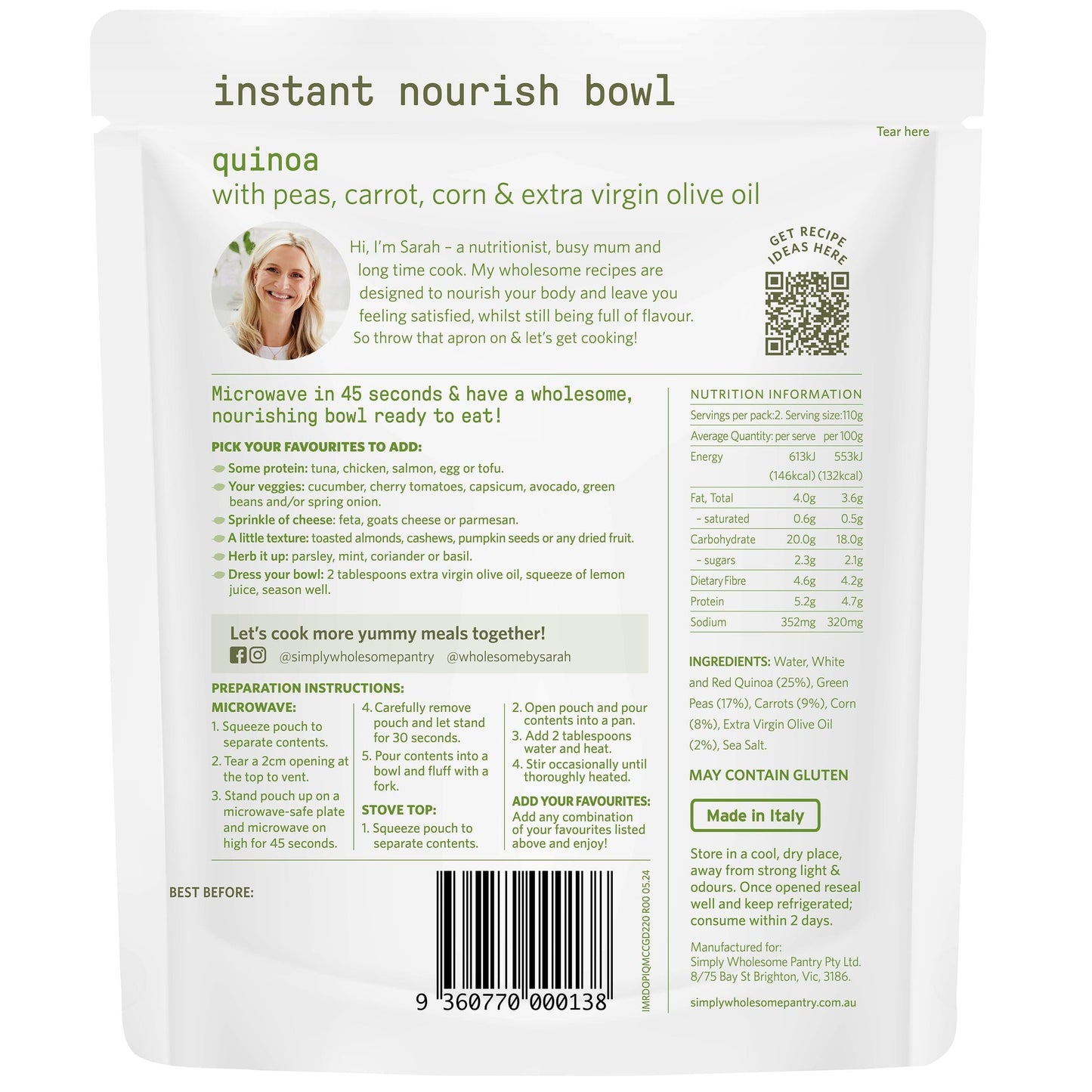 Nourish Bowl Quinoa with Peas, Carrot, Corn - 6 Pack Bundle