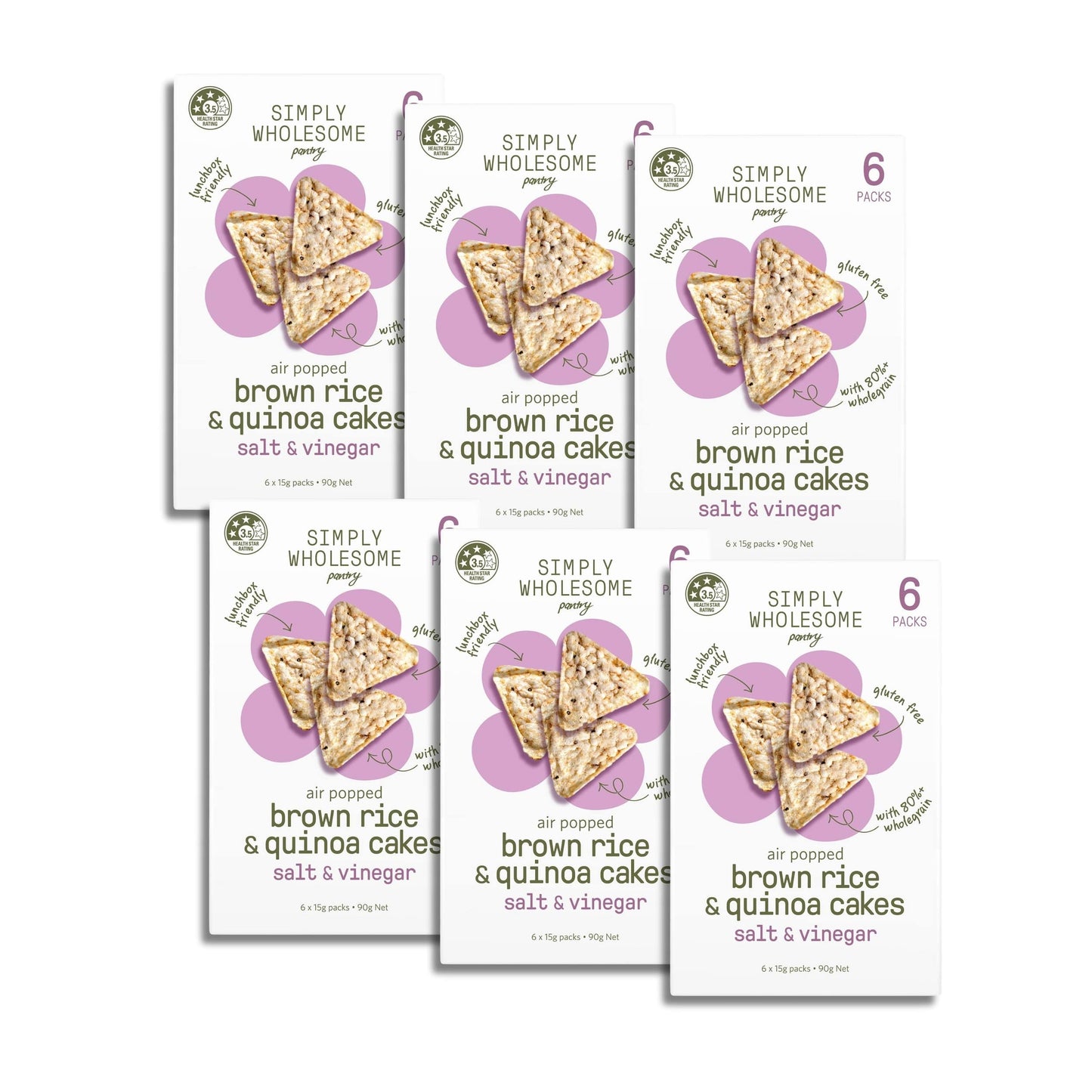 Air Popped Rice & Quinoa Cakes Salt & Vinegar - 6 Pack Bundle